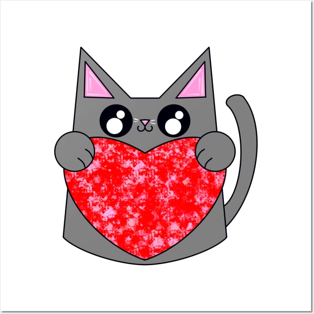 Smoky The Gray Cat With Valentines Heart Wall Art by missmann